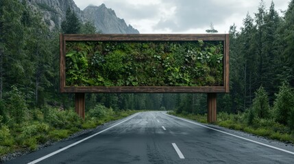 Vibrant Green Plants Adorning a Large Urban Billboard Against a Clear Blue Sky Creating a Lively and Ecofriendly Atmosphere in City Landscape