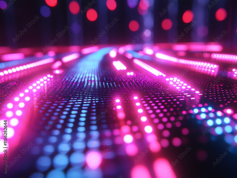 Aufkleber a vibrant, illuminated surface with colorful lights creating a dynamic, digital atmosphere.