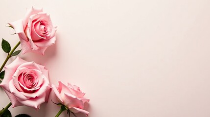 Delicate Pink Roses Arranged on a Soft Background, Perfect for Invitations or Greeting Cards