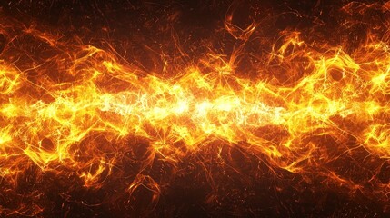 Fototapeta premium Abstract fiery energy stream, glowing orange and yellow flames, dark background.