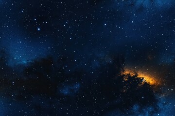 Naklejka premium Vast Night Sky Filled with Stars and Cosmic Wonders in Deep Universe of Blues and Oranges Captured in Stunning Detail