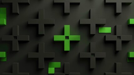 Obraz premium A textured wall featuring black and green plus signs in a modern design.