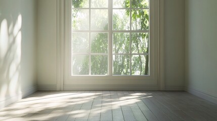 Fototapeta premium Spacious Empty Room with Large Window and Natural Light