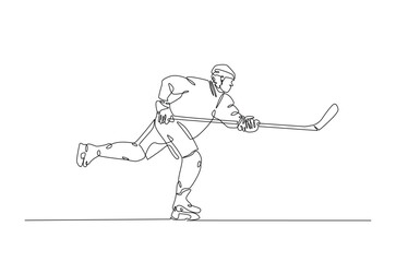 Professional ice hockey player. continuous one line drawing. Hockey player in single line art illustration. Editable vector.