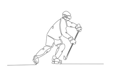 Professional ice hockey player. continuous one line drawing. Hockey player in single line art illustration. Editable vector.