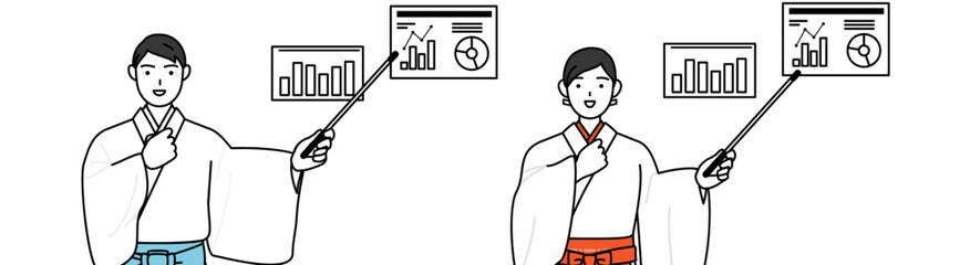 Priest and shrine maiden of the shrine, analyzing a performance graph.
