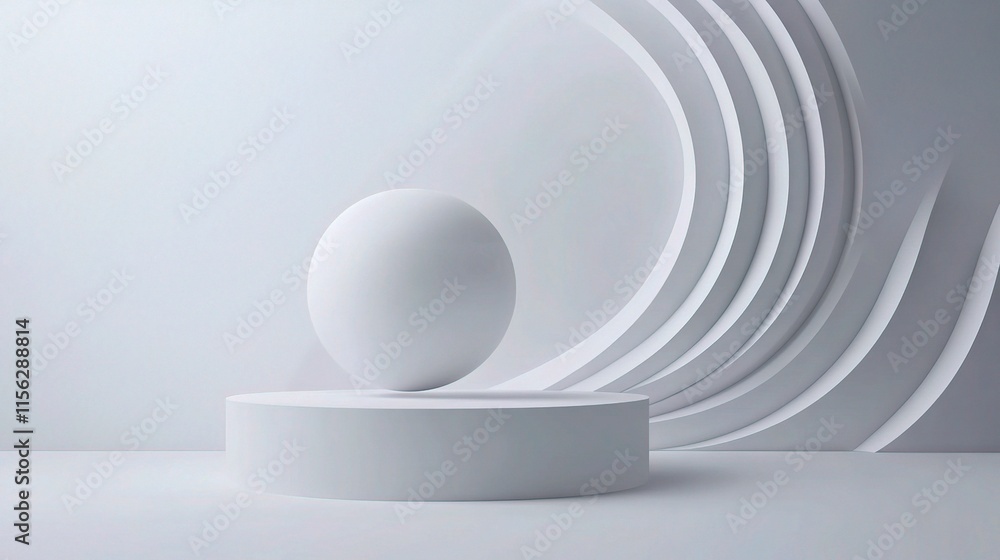 Aufkleber modern abstract white geometrical background with sphere and waves
