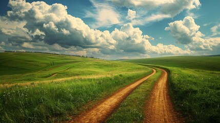 Fototapeta premium Dirt road in the green field