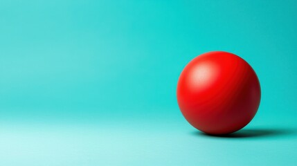 Bright red ball sits on a bright blue background, creating a bright and striking visual contrast, evoking playfulness and curiosity