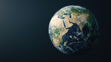 Fototapeta premium Close-up of a small globe on a black background with copy space for text