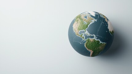 Fototapeta premium Small Earth Globe Positioned Elegantly on a Plain White Background Highlighting the Beauty of Our Planet and Evoking Thoughts of Exploration and Unity With Copy Space for Text