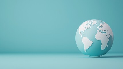 Stylized globe featuring white continents against a vibrant cyan backdrop, emphasizing modern design and global concepts