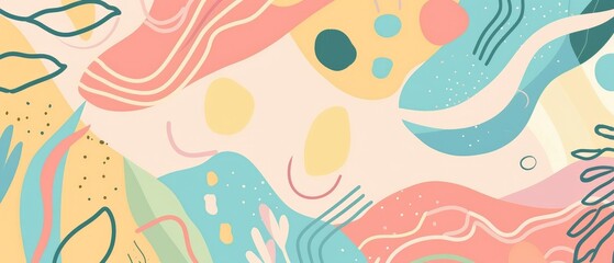 Naklejka premium Abstract illustration with flowing shapes and pastel colors, evoking a serene atmosphere.
