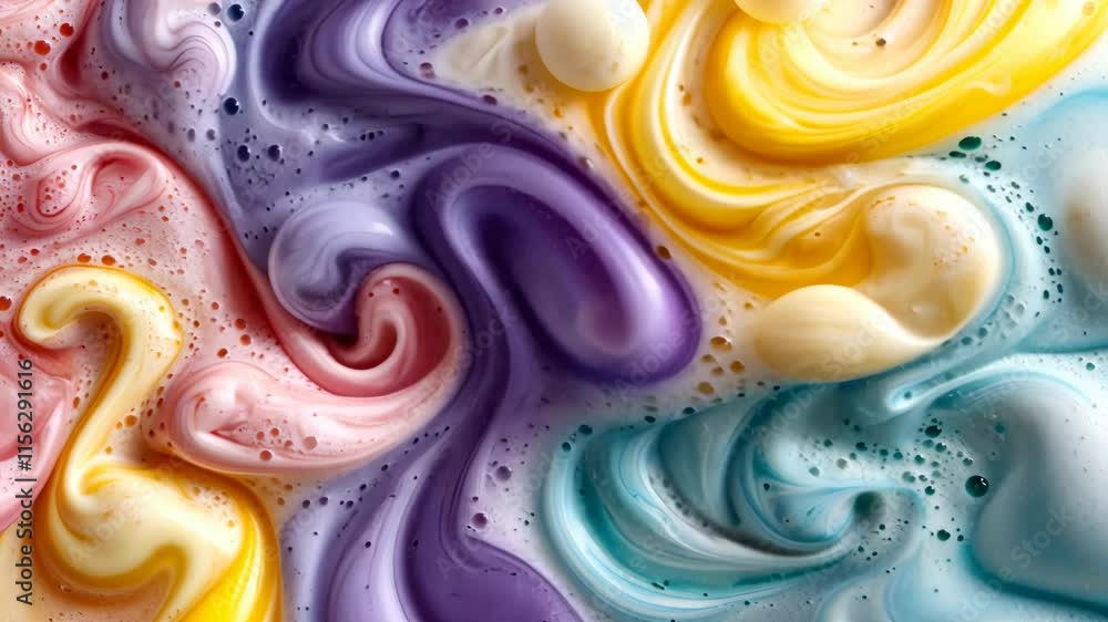 Poster colorful swirls of cream create an abstract pattern illustrating vibrant hues and textures
