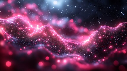 Fototapeta premium Abstract Glowing Pink And Blue Particle Landscape
