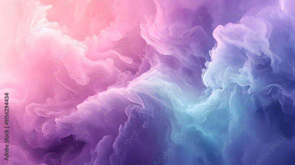 Poster ethereal clouds of soft pastel hues blend in a mesmerizing display of flowing gradient pink violet a