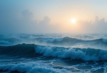 Obraz premium Majestic Ocean Waves at Sunrise A Serene Seascape