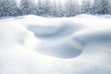 Serene Winter Landscape with Soft Snow Covering the Ground Under a Soft Glowing Light Amidst a Snowy Forest Background