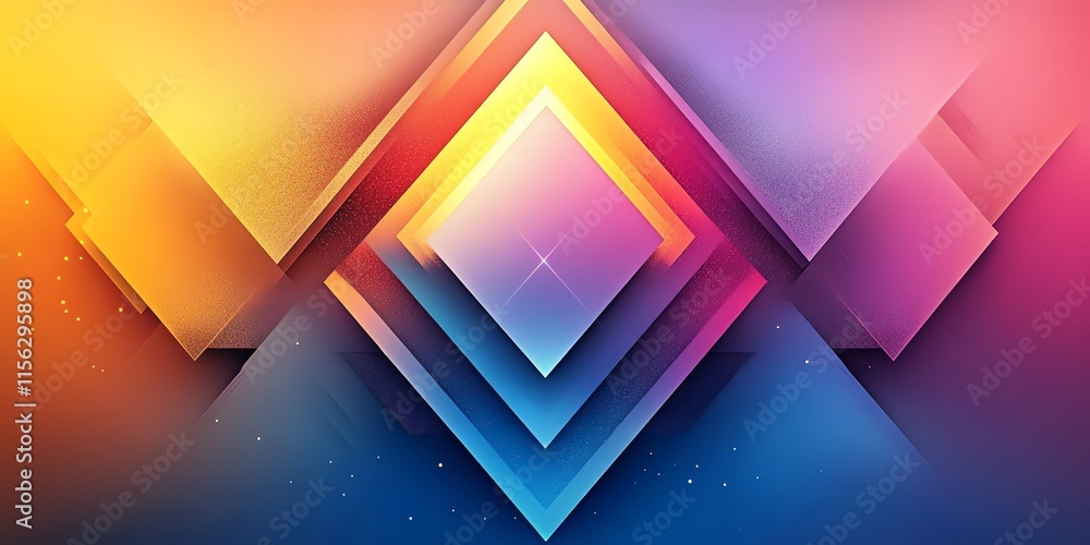 Poster abstract geometric design with vibrant colors and layered shapes.