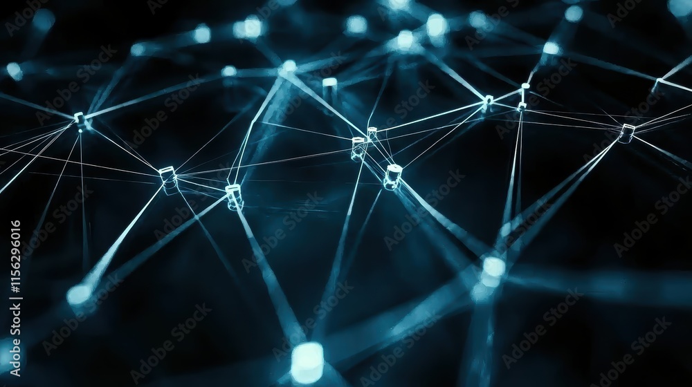 Poster abstract network connectivity with light connections in dark background