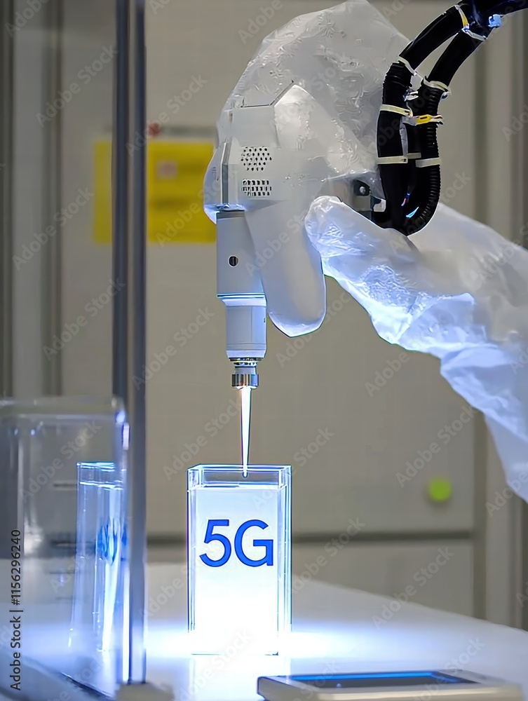 Poster robotic arm demonstrating precision in 5g technology development
