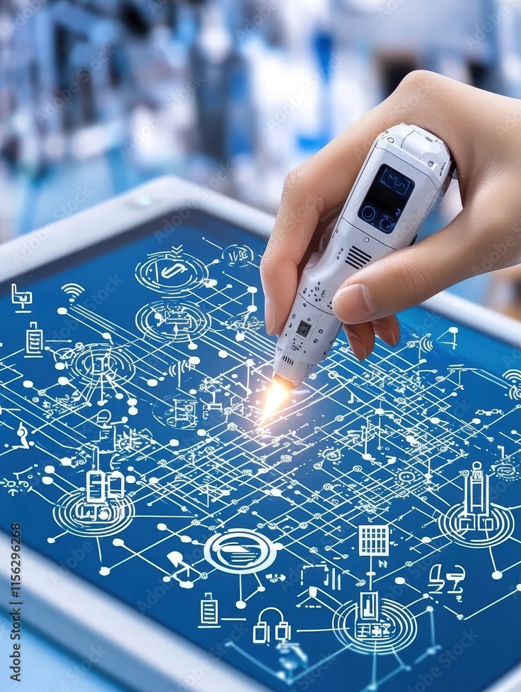 Aufkleber hand holding digital pen creating data visualization on tablet