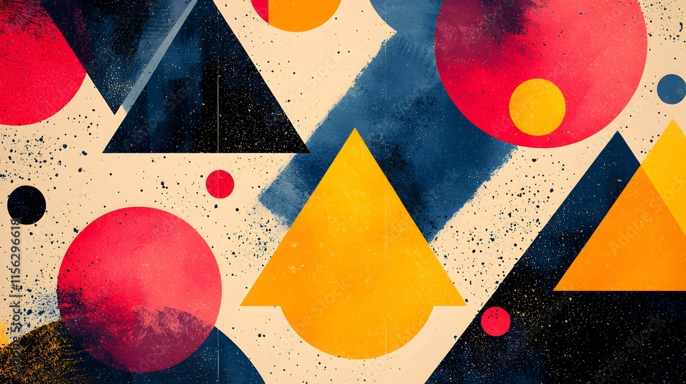 Poster geometric abstract background with vibrant circles and triangles