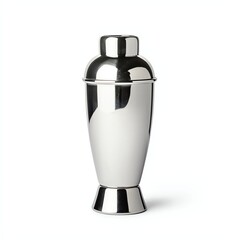 A sleek, shiny cocktail shaker with a classic design, perfect for mixing drinks and enhancing your barware collection.
