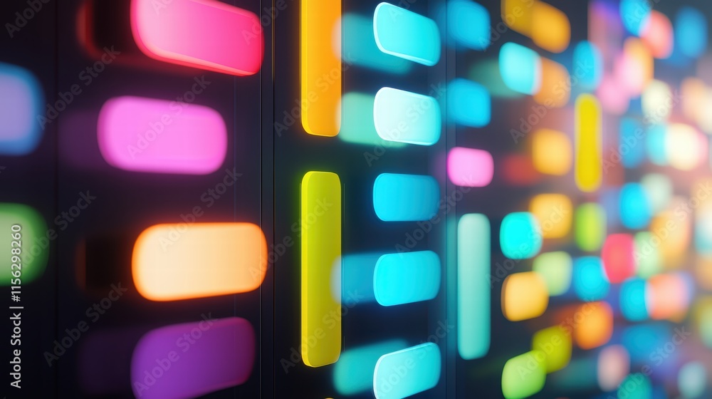 Poster vibrant abstract light patterns in colorful digital display