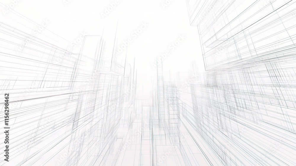 Poster abstract 3d wireframe city background in perspective view