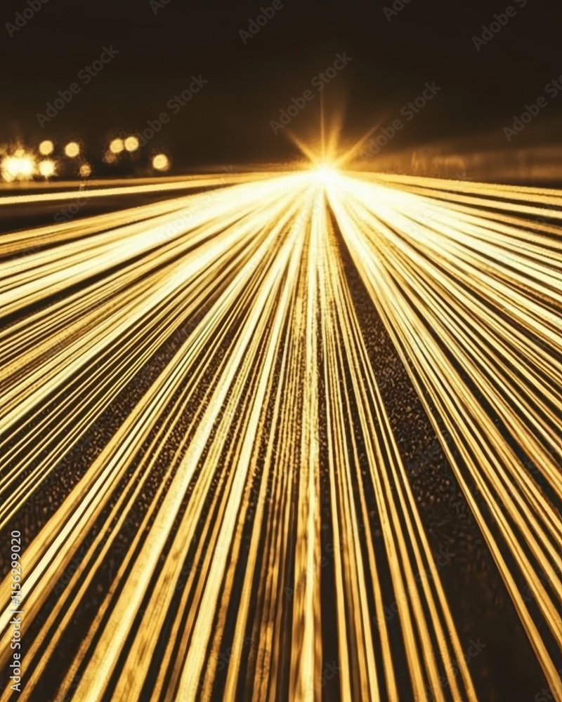 Poster glowing light trails on dark surface creating abstract background