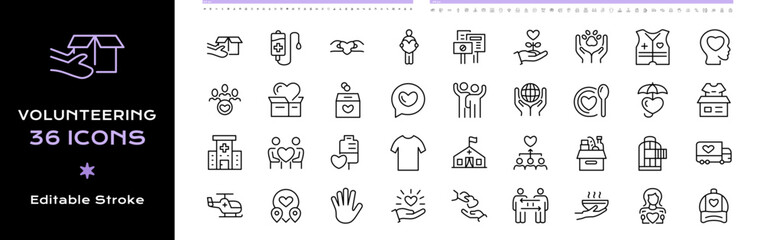 Volunteering line icons - editable stroke vector illustration.