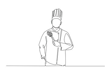Professional chef continuous one line drawing. Chef wearing uniform and chef hat in single line art illustration. Editable vector.