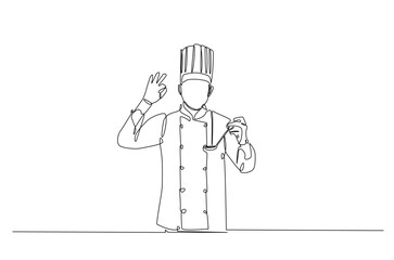 Professional chef continuous one line drawing. Chef wearing uniform and chef hat in single line art illustration. Editable vector.