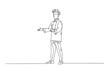 Professional chef continuous one line drawing. Chef wearing uniform and chef hat in single line art illustration. Editable vector.