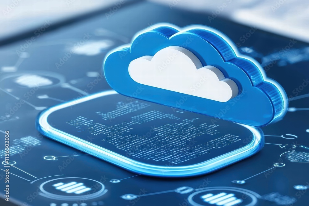 Poster digital cloud computing technology concept with data visualizations