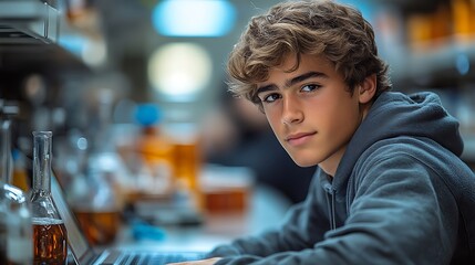 Young Man Studying Science In Laboratory Setting