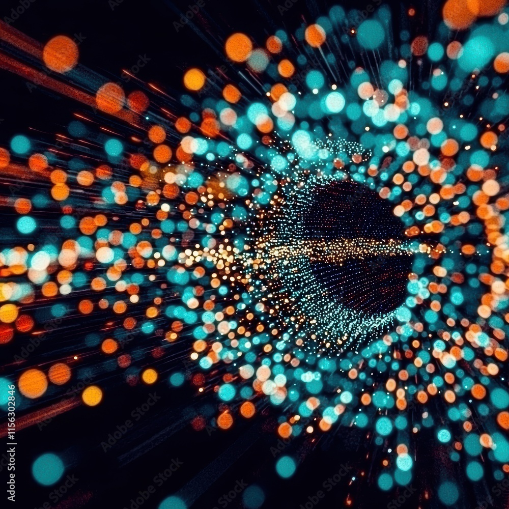 Poster abstract light burst with colorful circles and dots in dark background