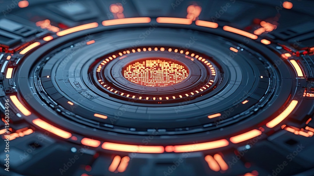 Aufkleber operation center idea. futuristic tech design with glowing lights and intricate patterns, showcasing