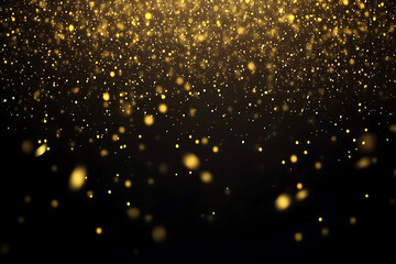 Golden Dust Particles Falling on Black Background Abstract Sparkle Texture Shimmering Luxury Celebration