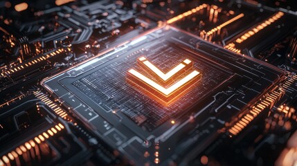 Fototapeta premium Glowing arrow symbol on a circuit board.