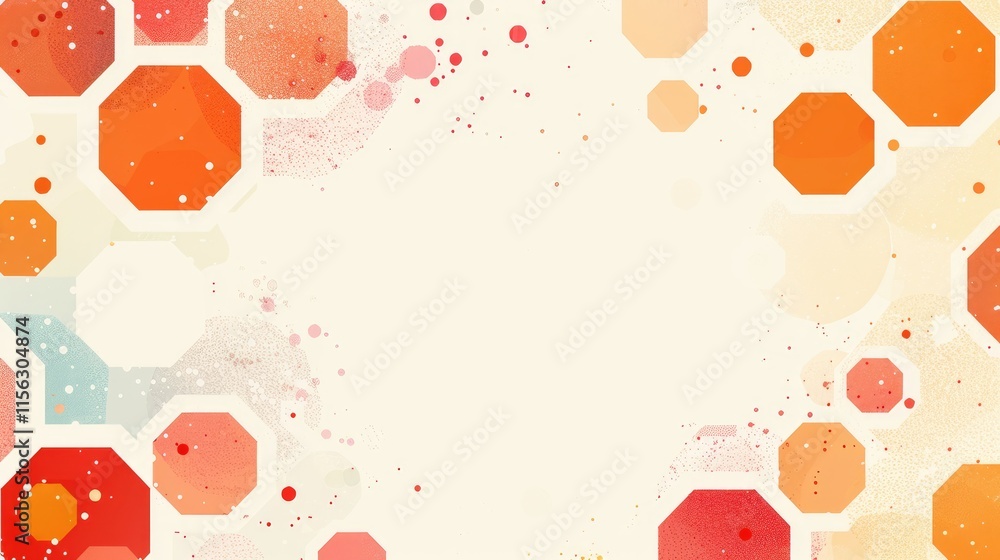 Poster abstract design with hexagonal shapes in warm colors, creating a vibrant background.