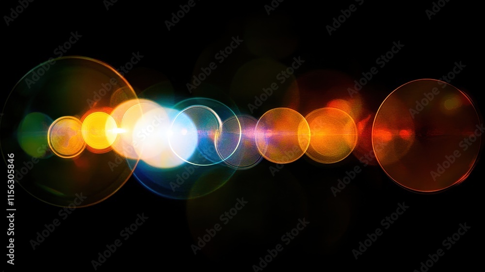 Poster abstract colorful lens flare bokeh lights overlay vibrant circular glows on black background for des