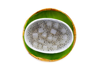Coconut jelly with basil seeds in syrup
