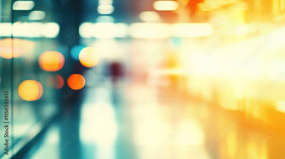 Poster abstract blurred background of airport terminal with bokeh effect