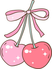 Whimsical Hand-Drawn Coquette Cherry. Vector  Illustration