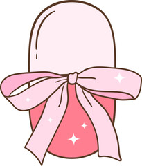Whimsical Hand-Drawn Capsule with Bow. Vector  Illustration