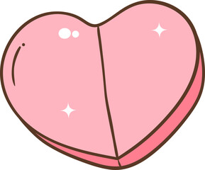 Whimsical Hand-Drawn Heart Shape Pill. Vector  Illustration