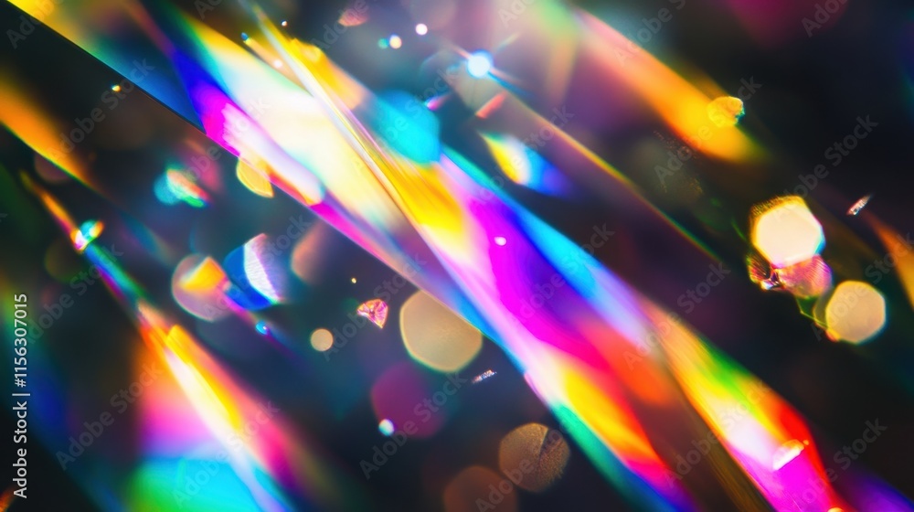 Poster abstract rainbow light leaks vibrant spectrum of colors and bokeh for backgrounds and design