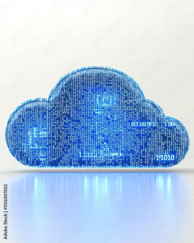 Poster digital cloud with binary code and glowing lights effect